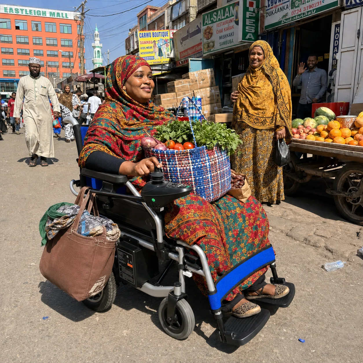 Wheelchair user shopping independently in Kenya